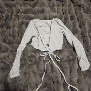 Hollister Light Gray Tie Front Crop Top